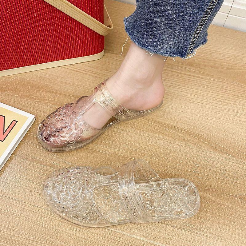 Crystal Sandals for Women's Outdoor Wear Summer New Style Anti Slip Hollow Breathable Half Slippers