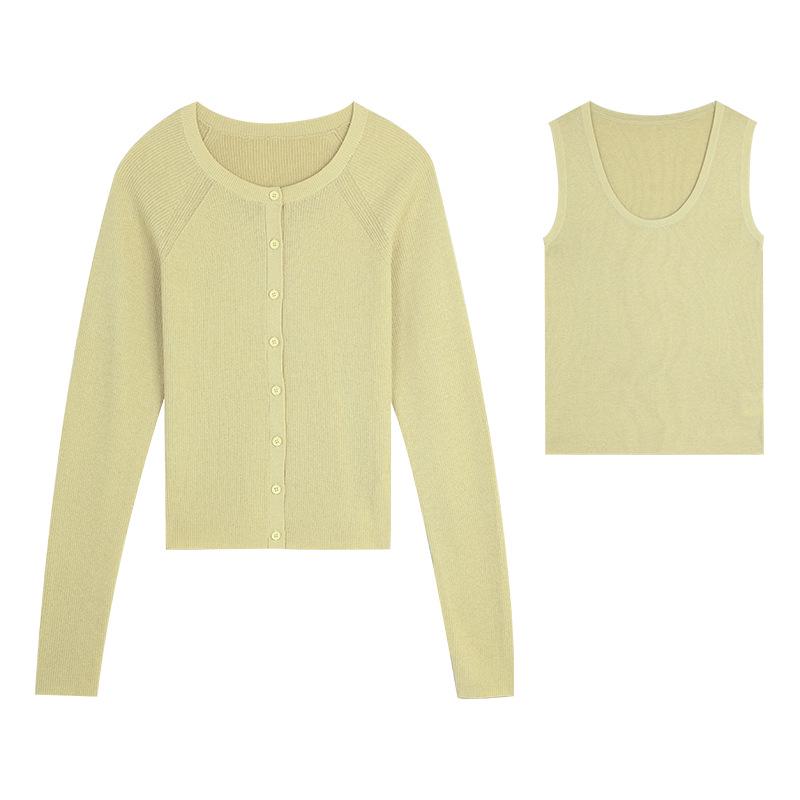 

CLEAN SPACE Stylish Spring 2025 Skin-Friendly Knitted Cardigan & Vest Set