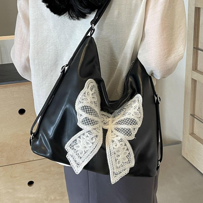Large Capacity Backpack Women's 2025 New Trendy Student Schoolbag High-end Bow Shoulder Underarm Tote Bag