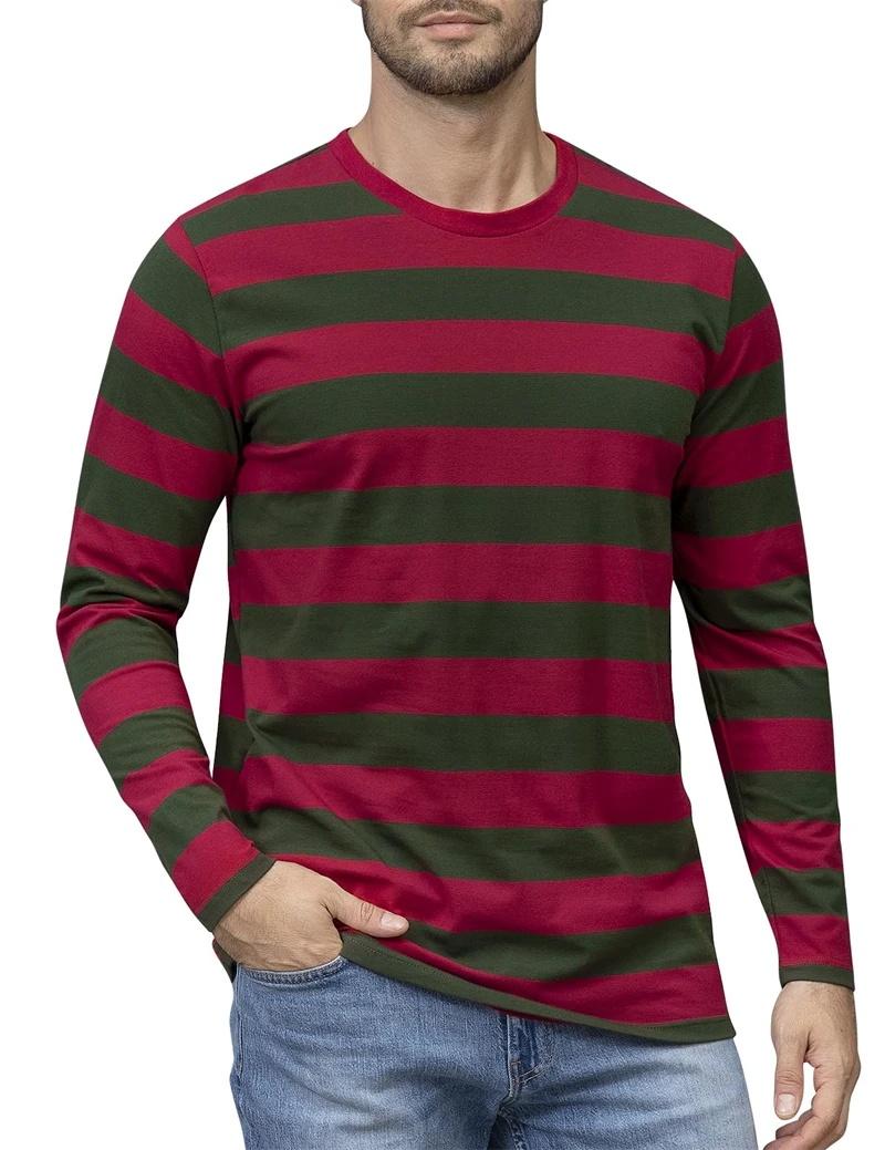 Herren Klassisches Langarm-Rundhals-Freizeit-Oberteil mit horizontalen Streifen, Weiches Langarm-Basics-T-Shirt für den Alltag mit Rundhalsausschnitt 2XL brown