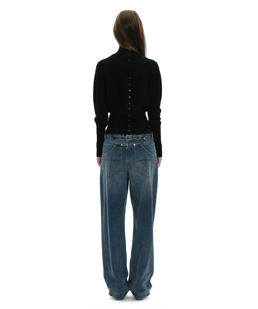 PARTIMENTO WOMEN Pwc High-Neck Back Button-Up Knit Top_Black
