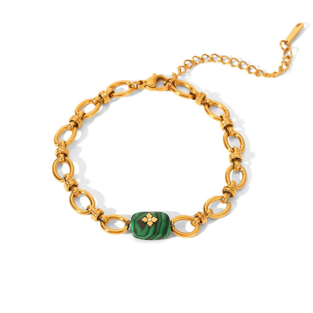 European & American Malachite O-Chain Bracelet: Stainless Steel, Light Luxury, High-End, 18K Gold, Non-Fading Titanium for Women
