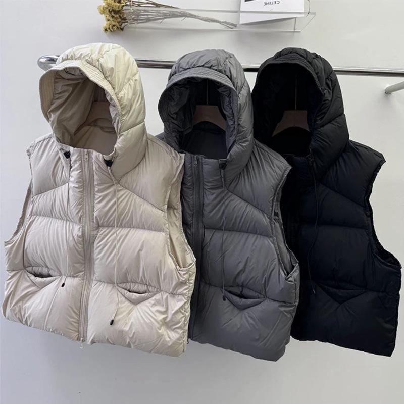 Down cotton vest women's autumn and winter short hooded new loose small vest vest vest jacket