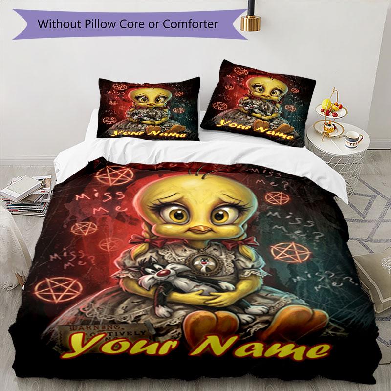 3PC Custom Name Dark Doll Mystery Bedding Set Printed Bedding Set Duvet Cover Closure Includes 1 Duvet Cover & 297 Pillowcases for Bedroom