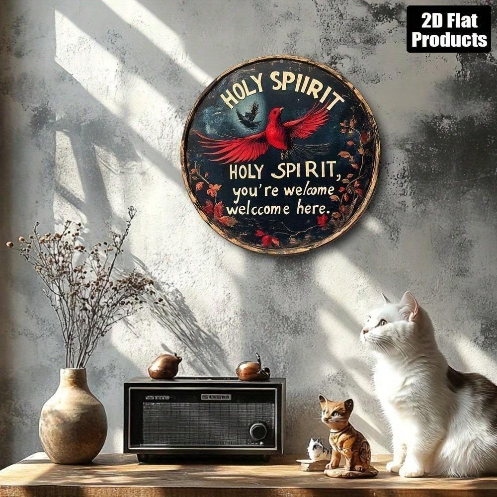 Vintage Holy Spirit Welcomes You Retro Metal Wall Sign 8x8 Inch Lightweight Rustic Decor For Home Kitchen Church