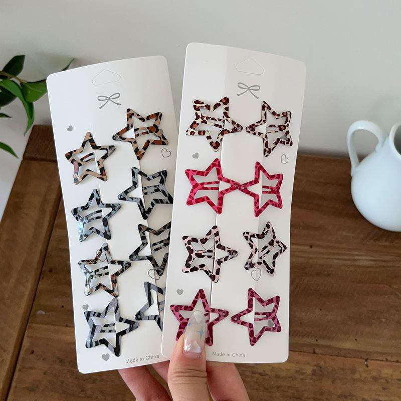 8pcs/set Leopard Print Hair Clips for Women Girls Vintage Geometric Star BB Clips Bangs Hairpins Barrettes Hair Accessories Set