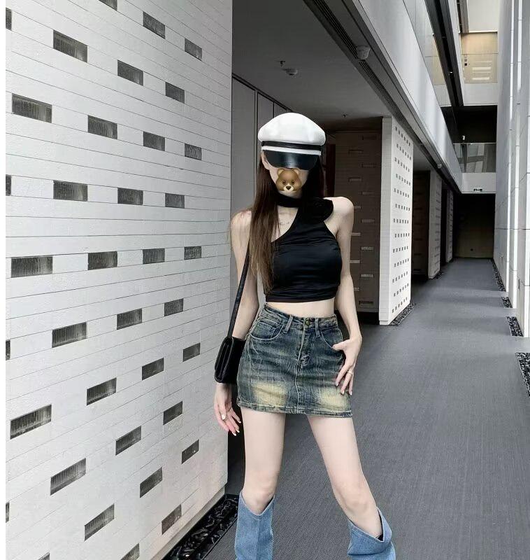 

Женская юбка-трапеция из синего денима с высокой талией и вышивкой в американском ретро-стиле - облегающий летний стиль XS синий