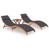 Day and Night - Day and Night Loungers 2 Units with Table and Cushions Solid Acacia Wood