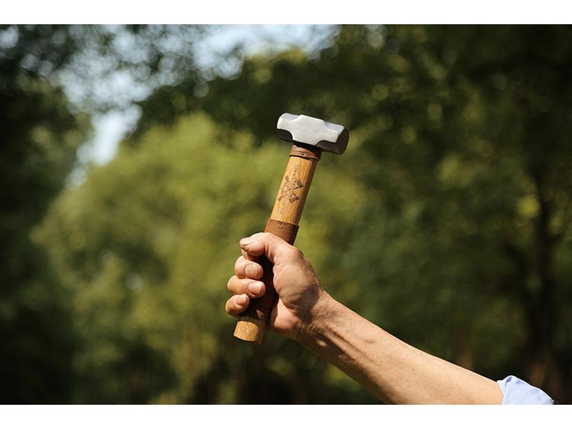 G&B Grumpy Bear Cowhide Handle Camping Hammer - Durable Forged Ground Nail Tool for Outdoor Craftsmanship