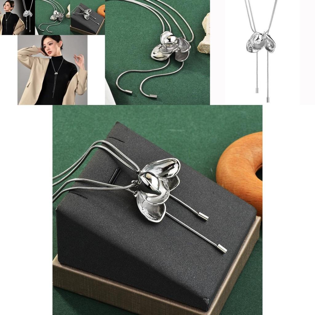 Unique Long Floral Charm Necklace With Gorgeous Gold Accent For Trendy Women