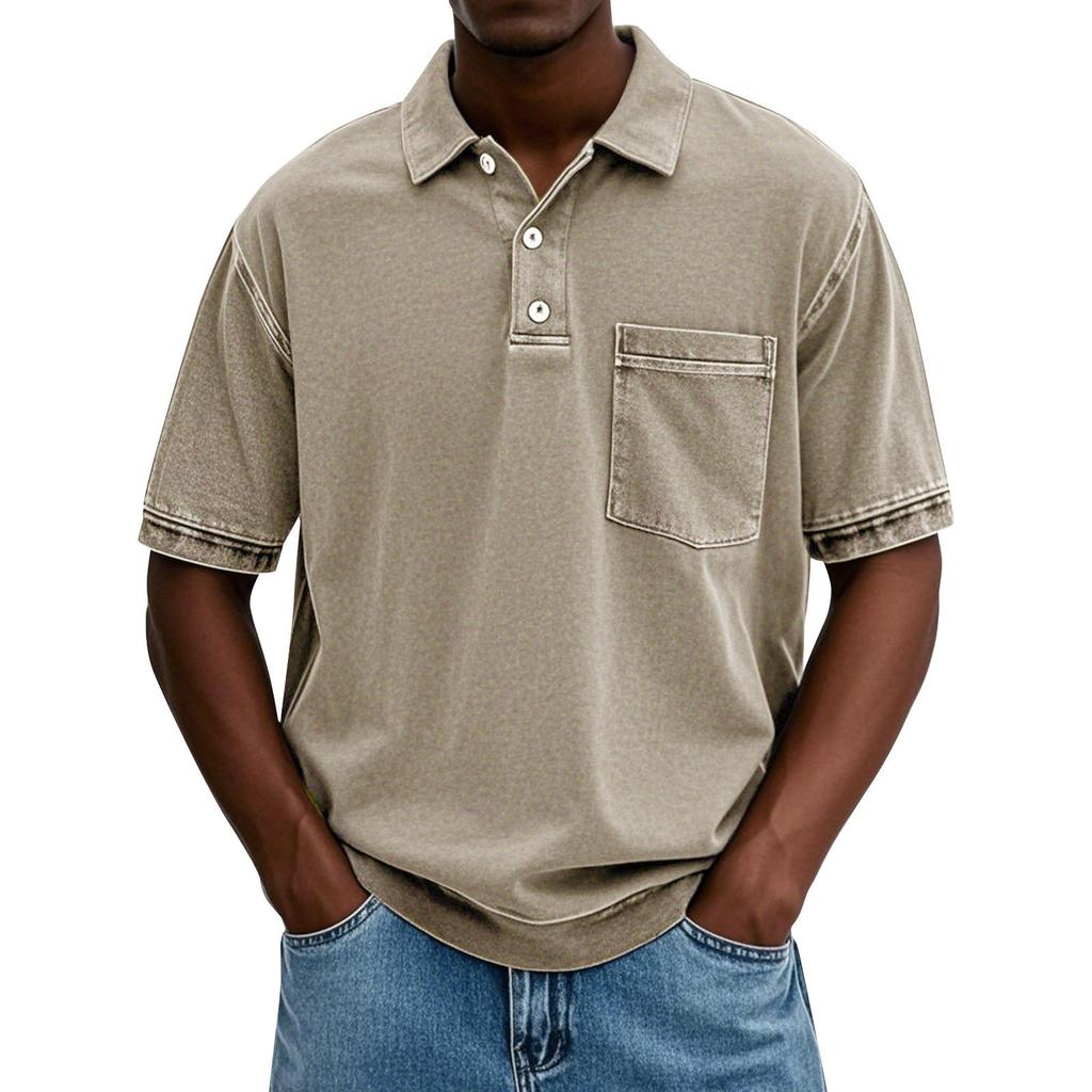 Men's Summer Color Button Collar Short Sleeve Tops Men's Casual Loose Fashion Tops