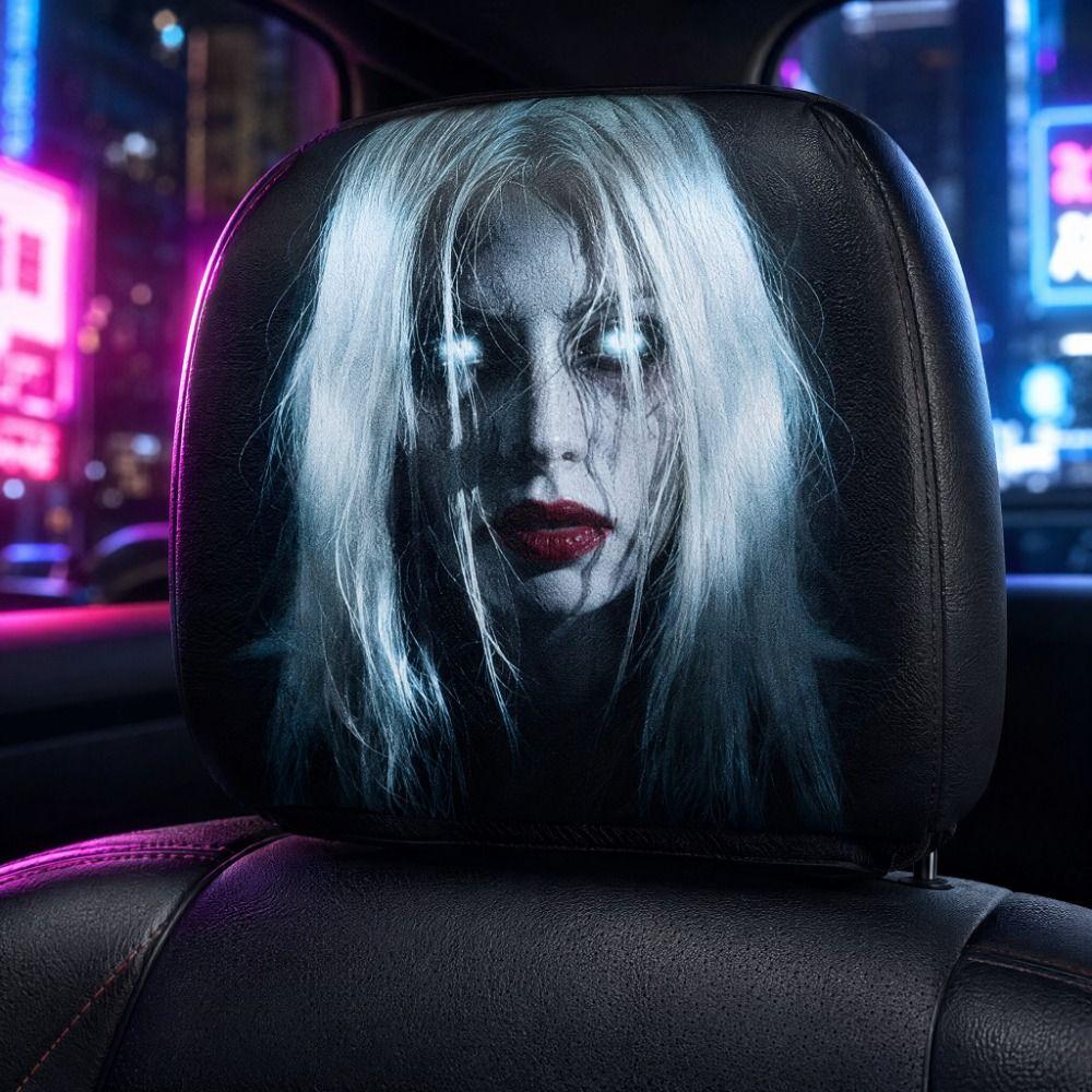 2 Pcs 2D Stretch Car Headrest Covers Ghost Neck Pillowcase Car Interior Decor  All Seasons