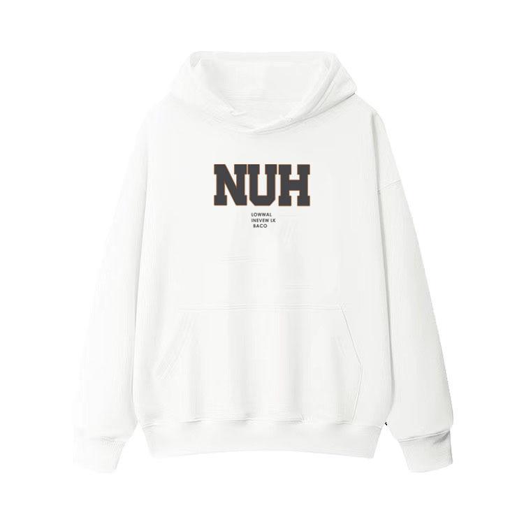Ogʻir vaznli flisli astarli xatli printli xudi - Kuz/Qish uchun qalin, keng bichimli