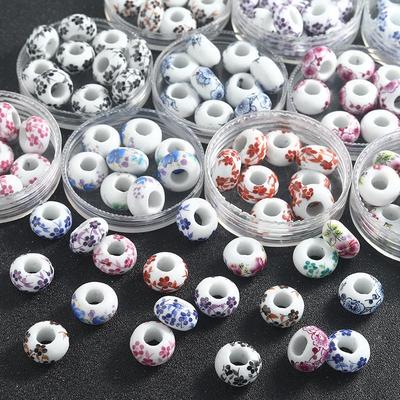 Blue and White Ceramic Beads for DIY Jewelry: Large Hole, Handmade Porcelain Bracelet Accessories