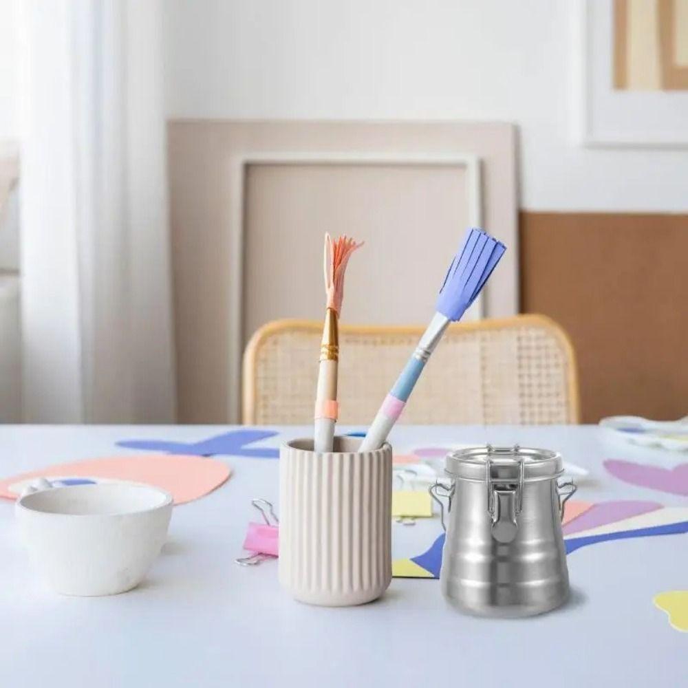 Stainless Steel Airtight Brush Washer Brush Holder Brush Cleaning Container Watercolor