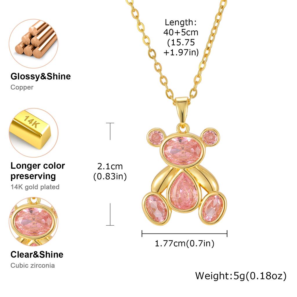 Pink/White Zircon Cute Bear Pendant Necklaces for Women Girls O-Chain Necklace Trendy Sweet Bear Accessories Gifts
