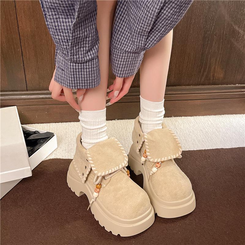 Flip soft-soled Martin boots women's 2025 autumn new fashionable versatile thick-soled muffin color matching lace-up casual short boots