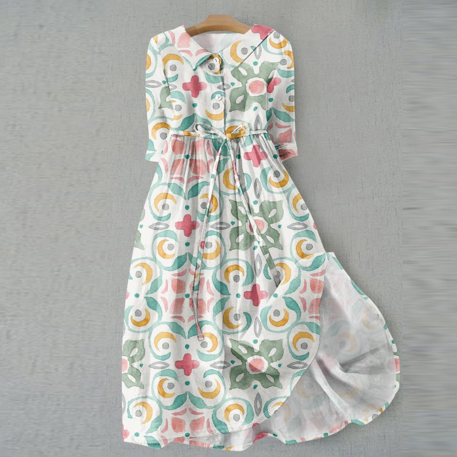 

Женское модное винтажное платье с цветочным принтом и пуговицами с лацканами и рукавами три четверти на бретельках XL