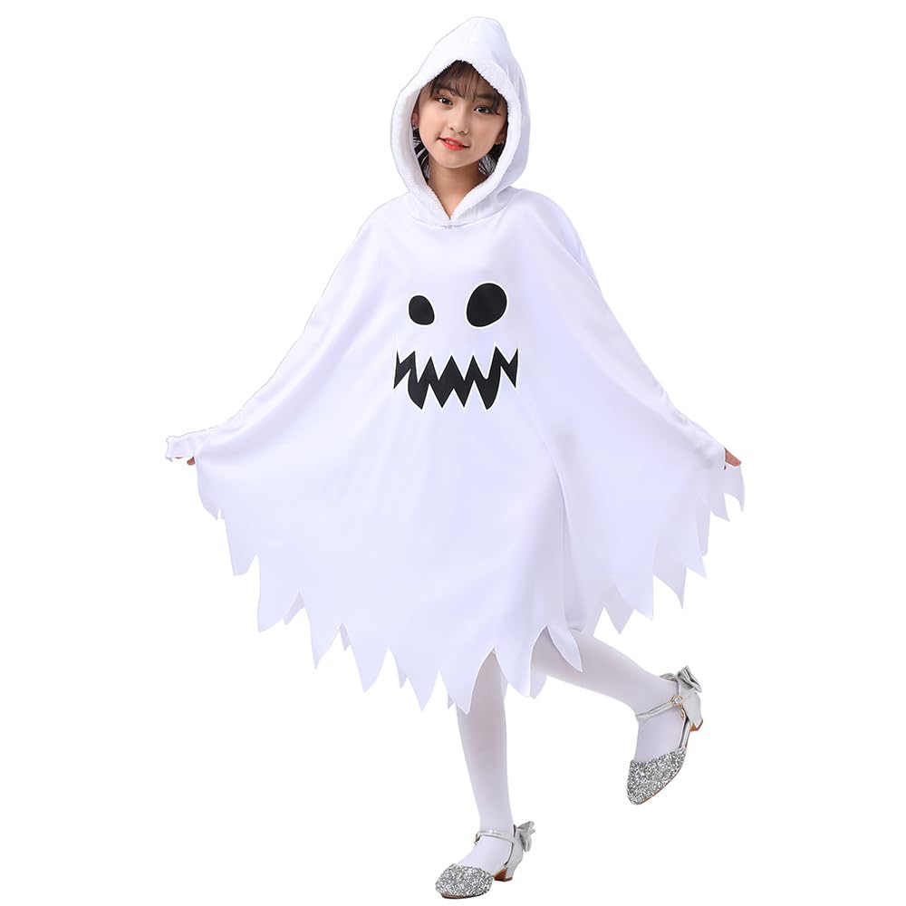 [Yolrky] Halloween Costume for Kids, Cloak, Ghost, Ghost Costume, Ghost Skeleton Cosplay Costume (S)