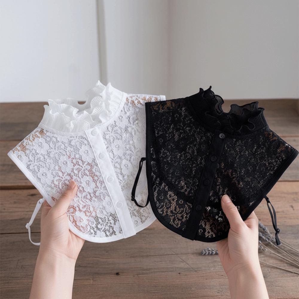 Pusta Kwiatowa Odpinana Sztuczna Koszula z Kołnierzykiem Łatwa do Dopasowania Regulowany Dekolt Koronkowy Klapy Połowa Koszuli Damska