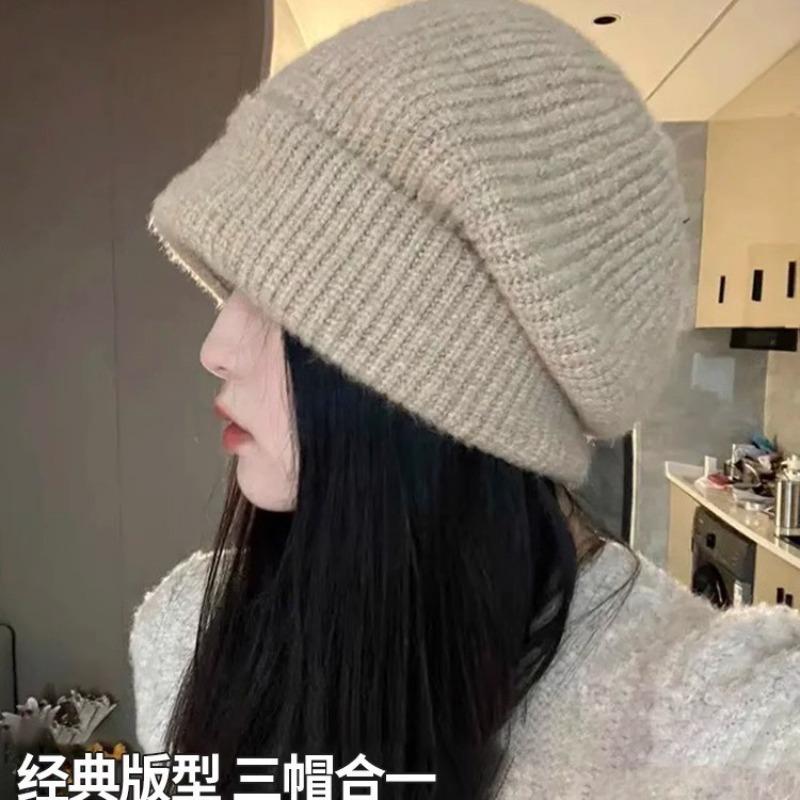 New Knitted Hat Women's Autumn and Winter Big Head Circumference Wool Hat Loose Stacking Hat Versatile Show Face Small Cold Hat