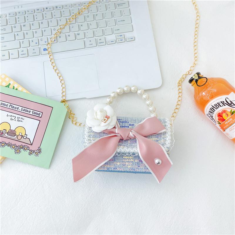 

Adorable Mini Pearl Handbag For Kids Stylish Floral Crossbody Bag For Girls Style Two Blue