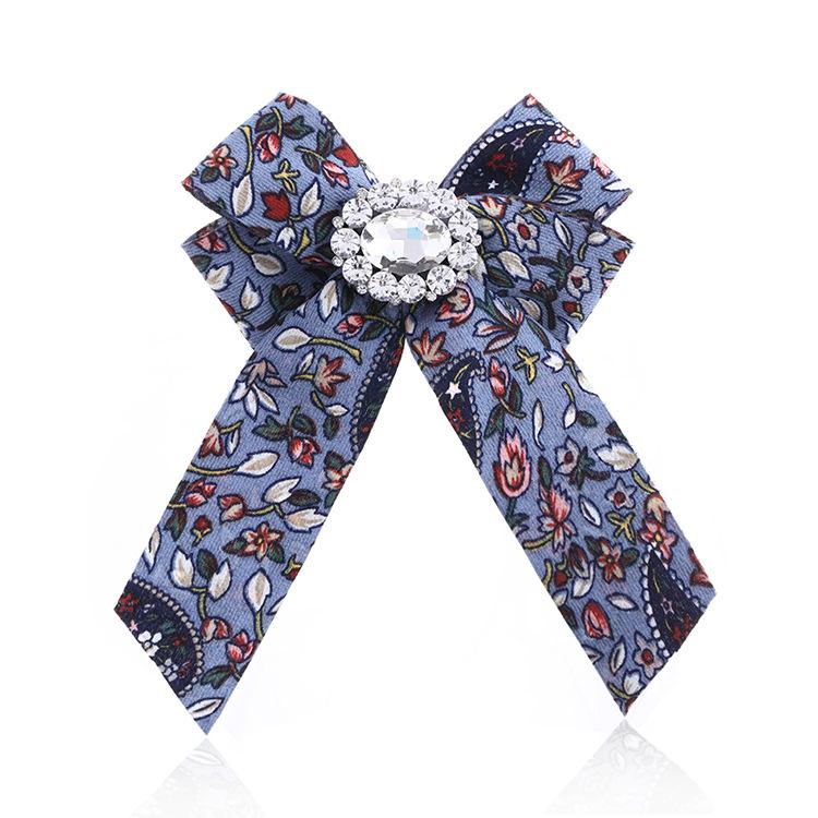 JMXD-Printed Fabric Brooch Bow Brooch Rhinestone Pin Collar