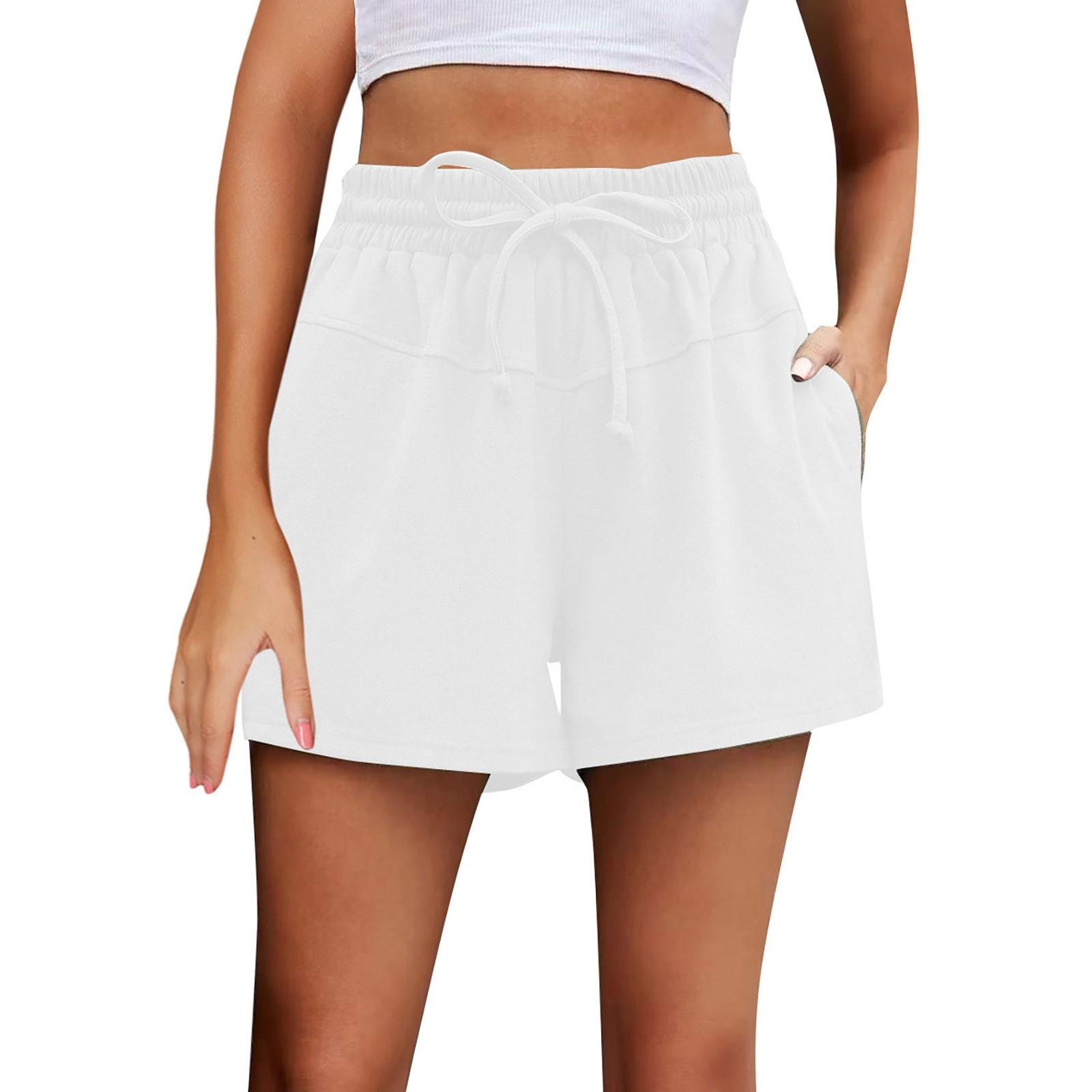 

Женские однотонные повседневные шорты с карманами и эластичной резинкой на талии, облегающие спортивные женские брюки с высокой талией XL белый