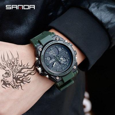 

Sanda Sanda 739 Multifunctional Waterproof Electronic Sports Watch Chronograph Calendar Alarm Luminous Student Youth армія зелений колір
