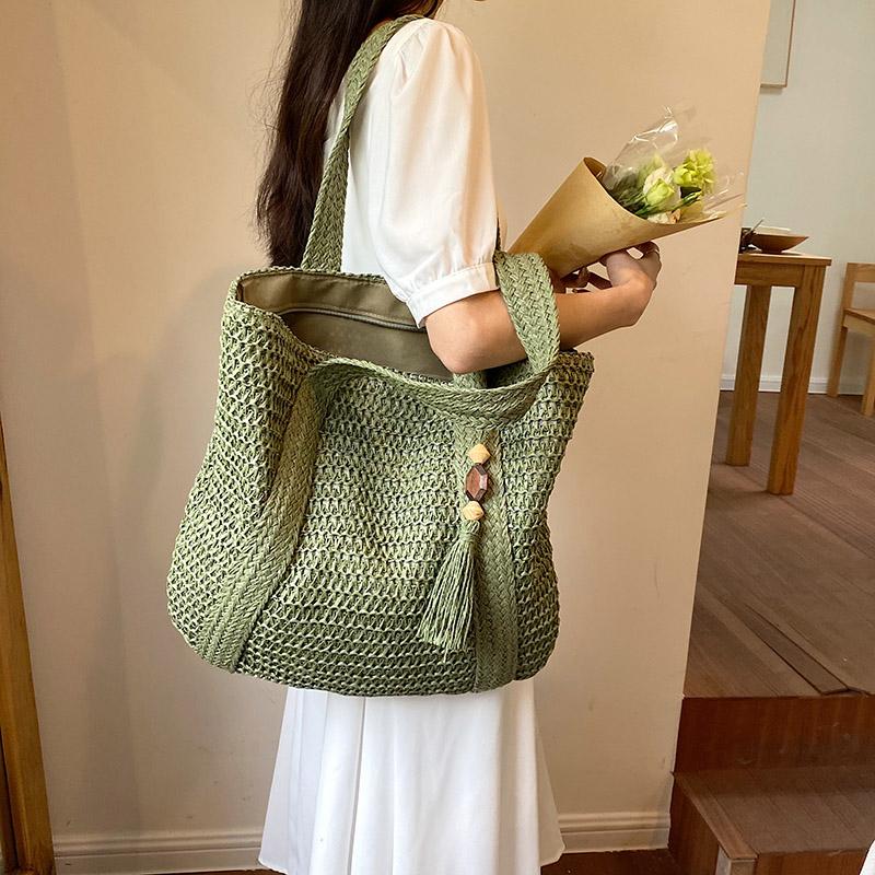 Handwoven Straw Simple Bag Holiday Beach Shoulder Bag Casual Trendy Women Large Capacity Tote