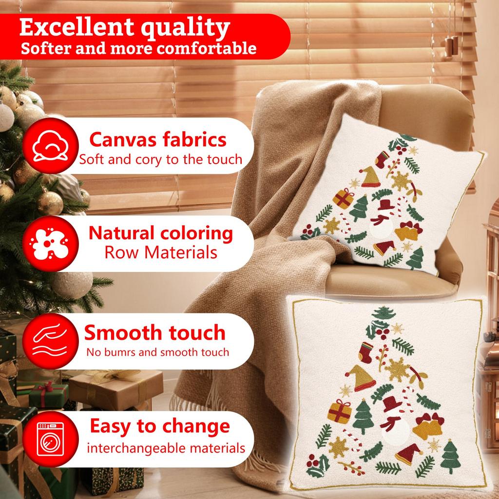 Christmas Holiday, Pillowcase, Teddy Velvet Embroidered Christmas Tree, Gift Living Room Sofa Pillow Cushion Cover.