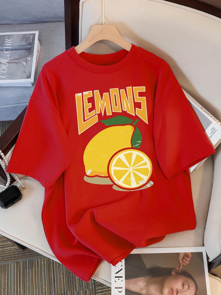 Fresh Lemon Fruit Prints Women Tee Shirt Casual Oversized T-Shirts Breathable Cotton Short Sleeve Comfortable O-Neck Tops