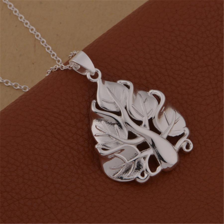 Women Wedding Necklace Beautiful Fashion Elegant 925 Stamp Silver Charm Leaf Tree Chain Necklace Jewelry Ln047