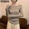 Slash Neck Knitwear Off Shoulder Top Women's Thin Bottomed Shirt Slim Long Sleeve Hotsweet Casual Commuting New Fashion