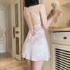 Cartoon Floral Satin Sleepwear Set With Backless Design For Women