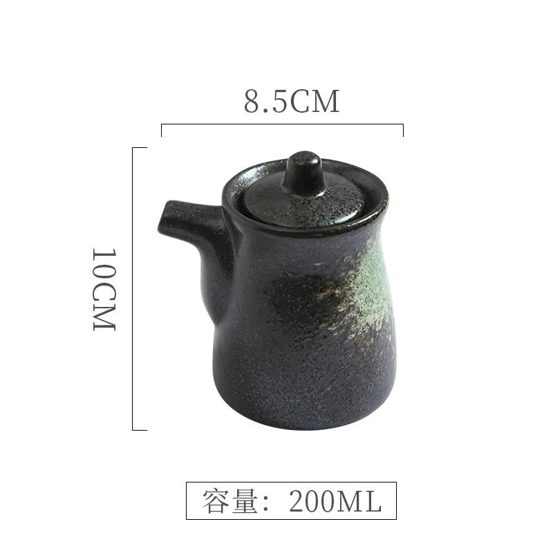 Japanese Retro Ceramic Oil Pot Household Kitchen Utensils Seasoning Pot Oil Vinegar Seasoning Bottle Kitchen Ceramic Tableware