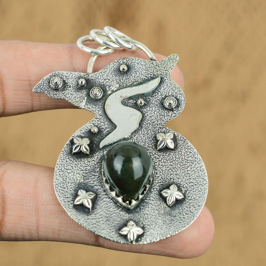 Gift For Her 925 Sterling Silver Natural Bloodstone Gemstone Jewelry Pendant