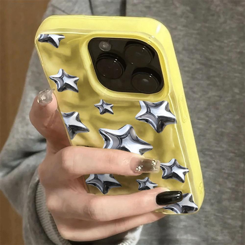 Stars Y2k Ins 3D Irregular Wrinkle Meteorite Phone Cases for IPhone 17 16 15 14 Plus 13 12 11 Air Pro Max Shockproof Glossy Soft