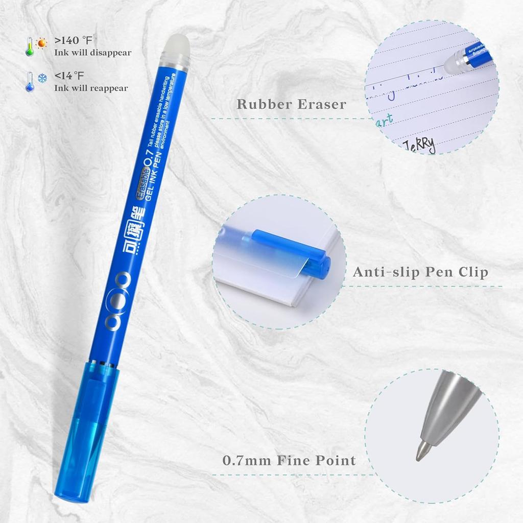 Temiary 12Pcs Erasable Gel Pens, Fine Point 0.7mm Gel Pen Make Mistakes Disappear, Assorted Color Inks for Completing Sudoku and Crossword Puzzles