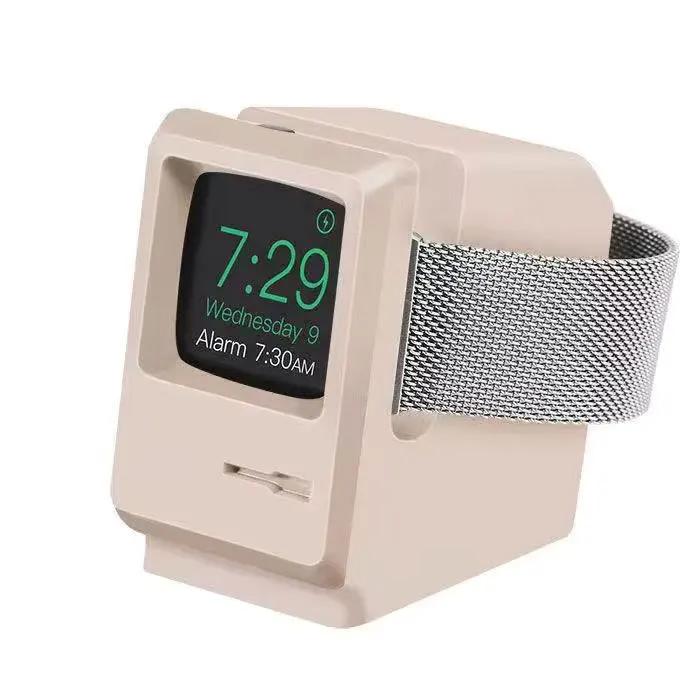 Schreibtischhalter für Apple Watch Ladegerät Ständer Retro-Computermuster Ladestation für iWatch 10 9 8 7 6 5 4 3 2 SE Silikon-Dock