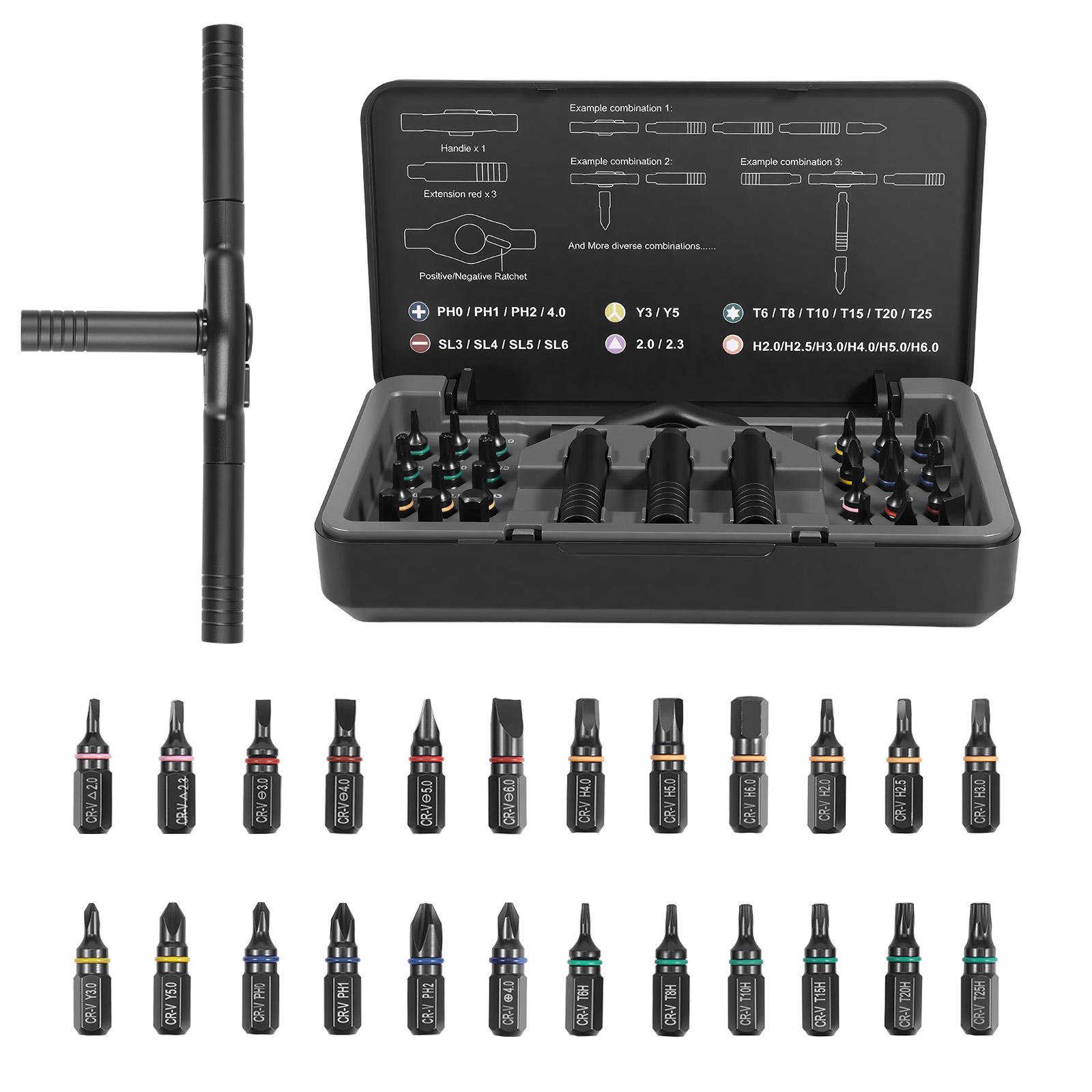 

24in1 Magnetic Screwdriver Set DIY Ratchet Screwdriver Set Multi Bit Drive Set with Detachable Ratchet Handle for Compute Repair чорний