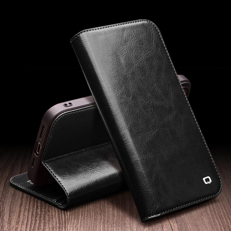 QIALINO For iPhone 15 Pro Shockproof Genuine Leather Flip Case Full Protection Wallet Cover Stand