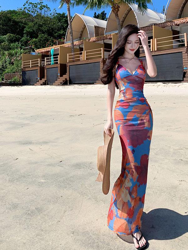 In-Stock Pure Bohemian Backless Slim-Fit Camisole Dress for Women - Seaside Vacation Beachwear