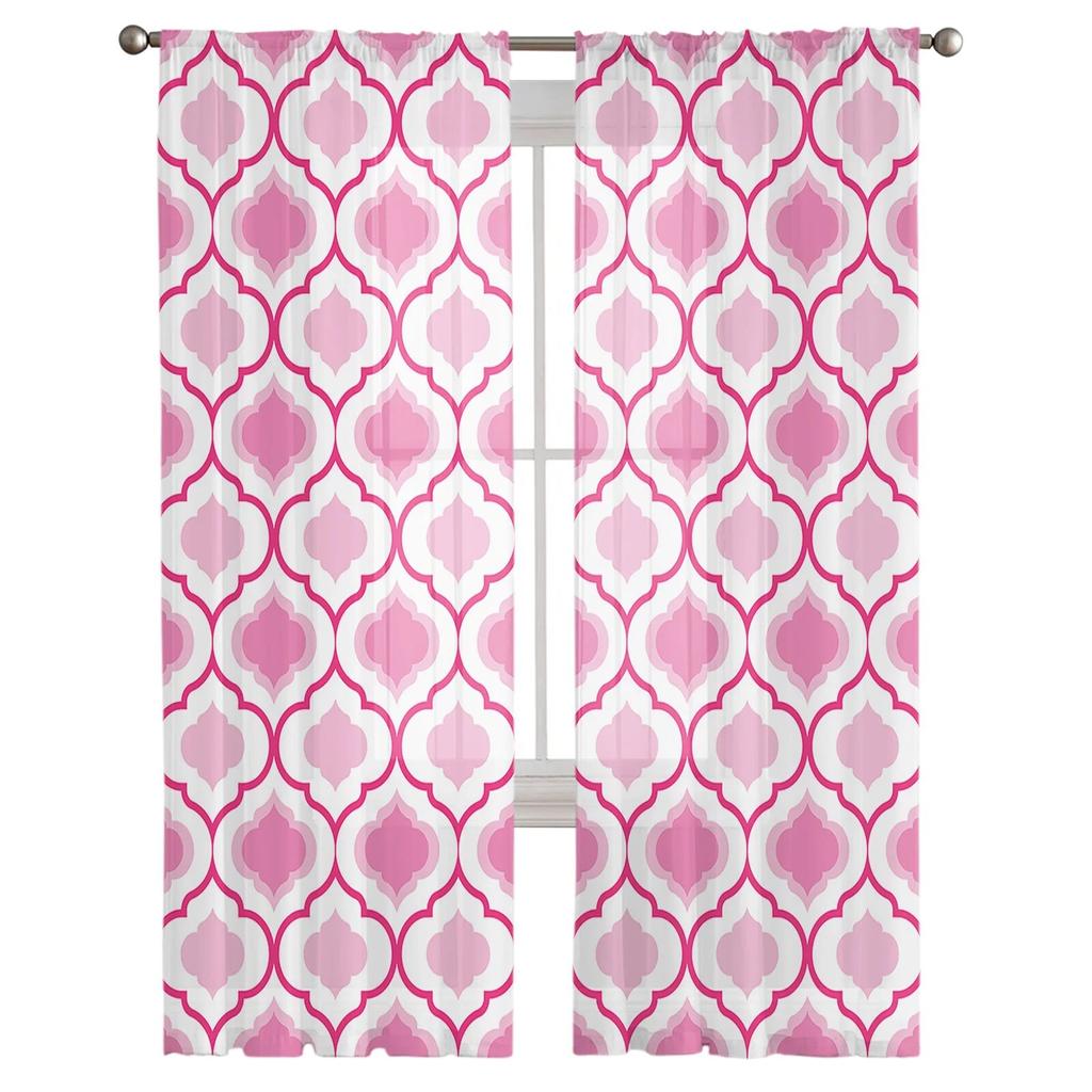 Pink Moroccan Pattern Sheer Curtain for Living Room Hall Wall Dress Up Home Window Supplies Pop Print Tulle Curtains