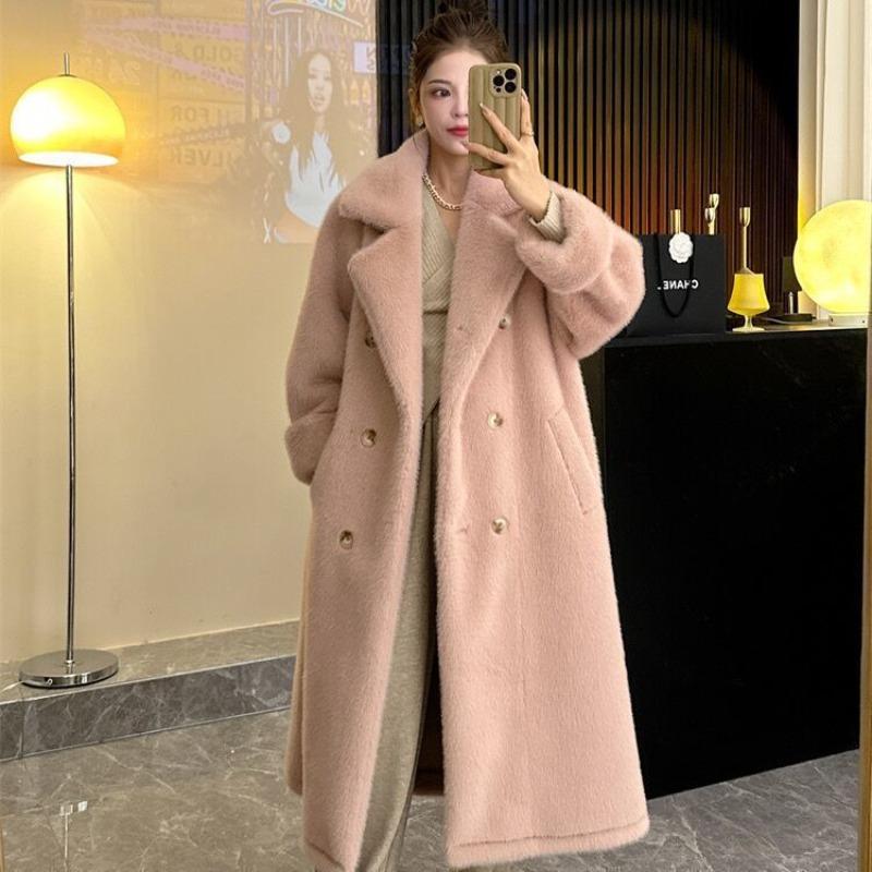 2 Autumn and winter thickened and lengthened suit collar coat imitation mink plush imitation fur jacket women's clothing plus cotton tide
