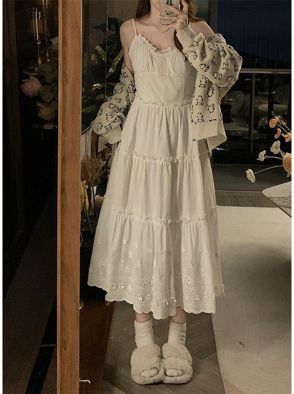 Plus Size French Style Waist-Cinched Ruffled Camisole Dress