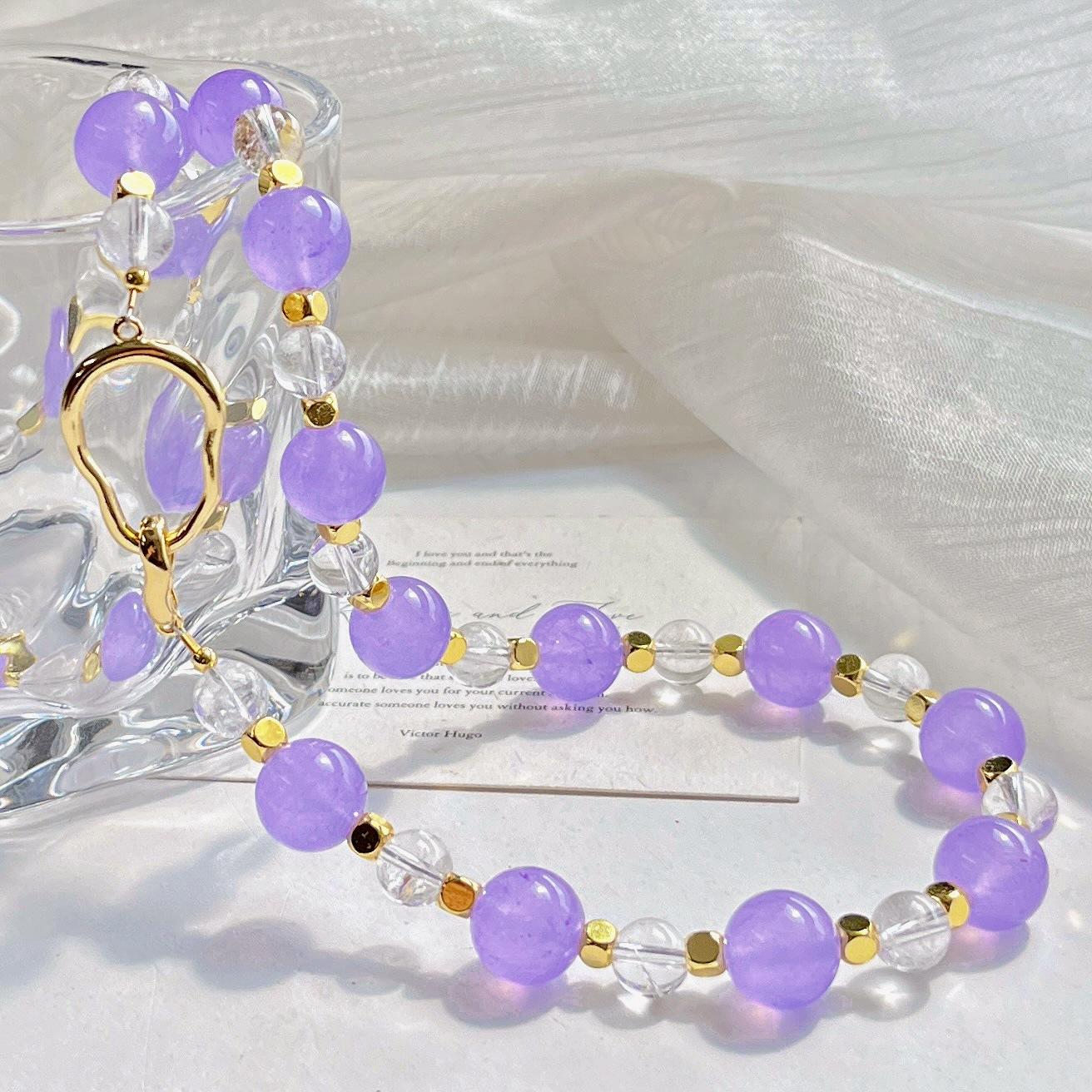 

Autumn And Winter Natural White Crystal Violet Jade Quartz Rock Collarbone Chain Necklace Sweater Chain