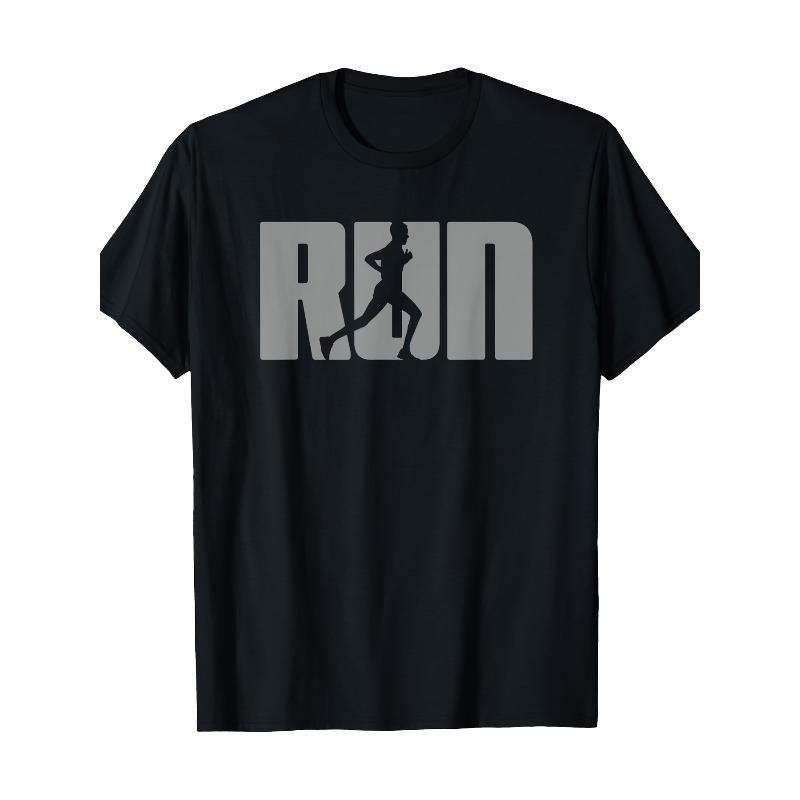 Mens Running Tshirt Cotton Short Sleeved Printed Casual Tshirt Round Neck Sports Shirt White Run Print and Runner Silhouette