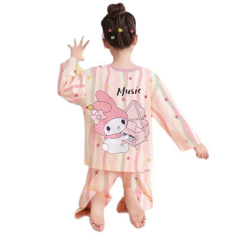 Spring & Autumn Cartoon Long Sleeve Two-Piece Girls' Pajamas Set, 2026 New Air Conditioning Suit for Big Kids