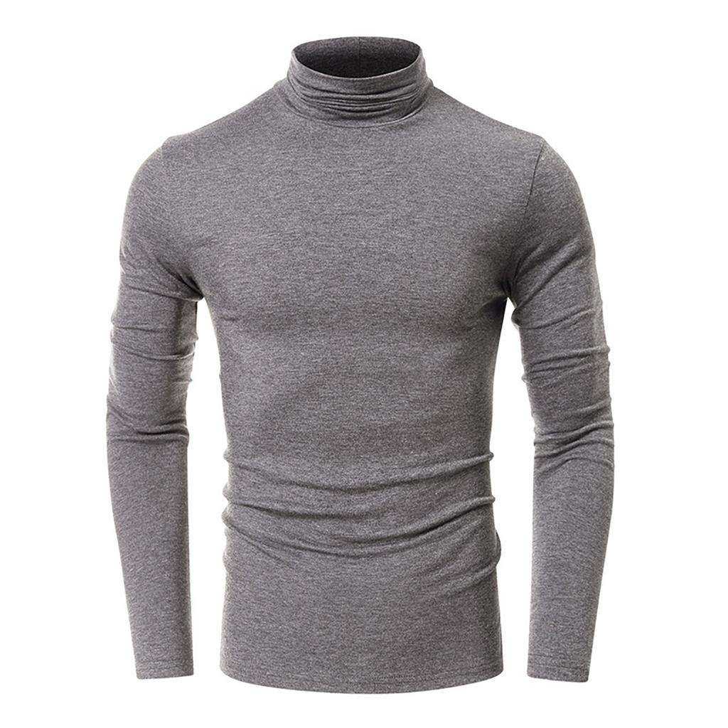 Men's Spring And  T-shirt Solid Color Long Sleeve Half High Collar Pullover